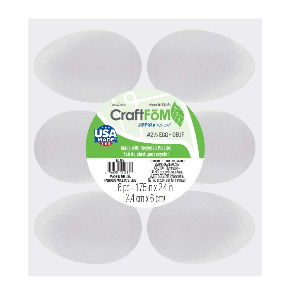 FloraCraft Styrofoam Eggs, 2 1//2-Inch-by-1 7/8-Inch Egg, Hen, 6 Per Package
