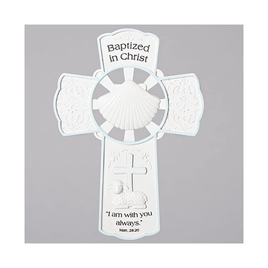 Roman 09556X Wall Cross Baptized In Christ White Blue 7.75 In.
