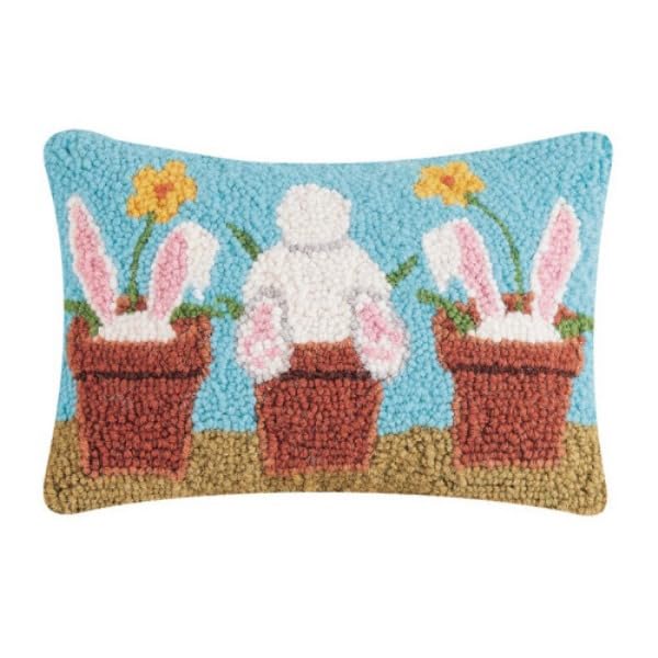 Peking Handicraft - Vase Rabbits Hook Pillow 8x12 - 30RN104C12OB