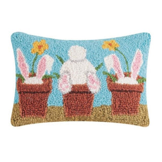 Peking Handicraft - Vase Rabbits Hook Pillow 8x12 - 30RN104C12OB