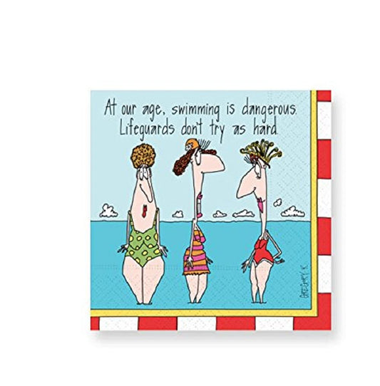 Design Design 624-00919 Swimming Is Dangerous Cocktail Napkins, 5", Blue