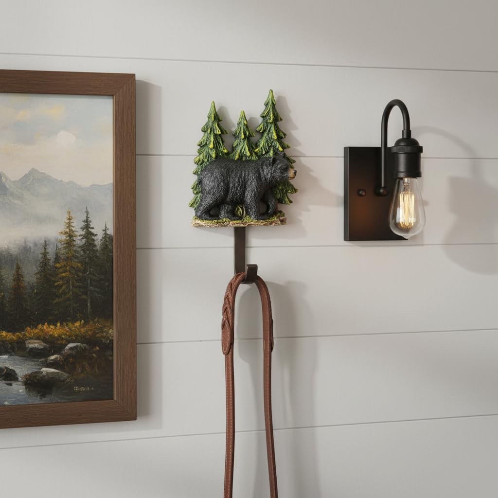 Comfy Hour 8 Inch Black Bear Wall Hook, Forest Animal Decor