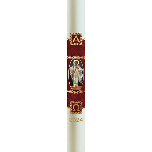 CB Church Supply Will &amp; Baumer Hand Crafted Christus Rex Beeswax Paschal Candle with Nails, No 11 Special, Red &amp; Gold