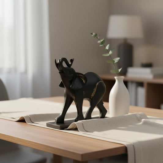 Comfy Hour 8 Inch Elephant Decor, Black Elephant Figurine, Trunk Up