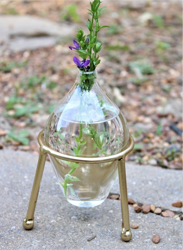 TradeCie Glass Bottle Vase in Gold Tripod Stand, Gold, Home Decor