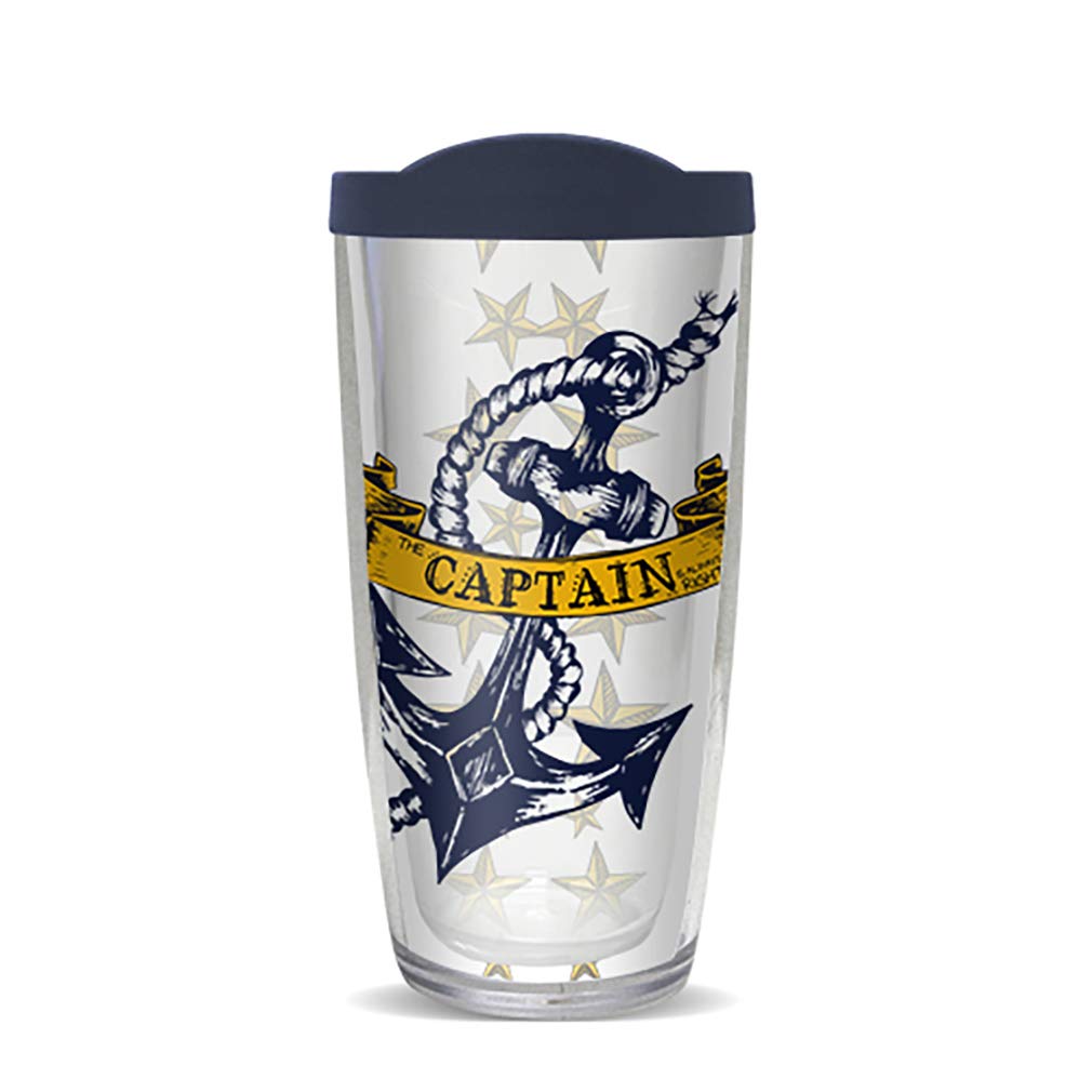 Freeheart 16 Oz Seas the Day Insulated Captain Tumbler with Travel Lid - Sweat Proof Drinking Cup - Double Wall Tumblers - BPA Free Vacuum Insulation Plastic Drinking Glass (Captain is Always Right)