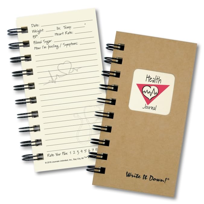 Write It Down series by Journals Unlimited, Guided Journal, Health Journal, Mini-Size 3”x5.5”, Kraft Hard Cover, Made in USA