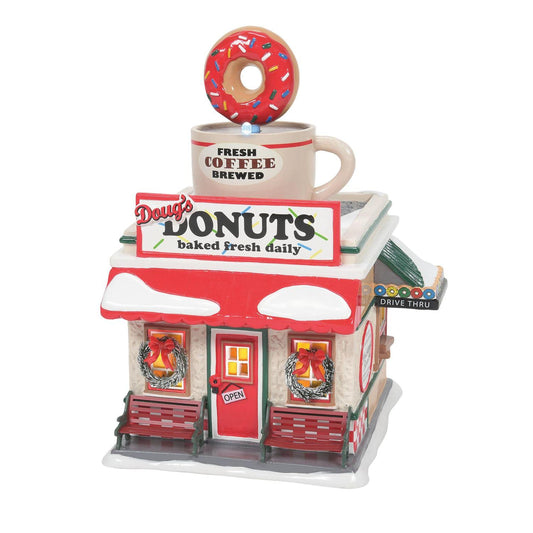 *Department 56 Original Snow Village Doug's Donut Shop, Lighted Building, 8.78 Inch, Multicolor
