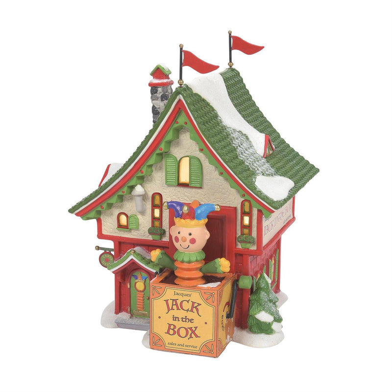 *Department 56 North Pole Village Jacques Jack in The Box Shop Light Building