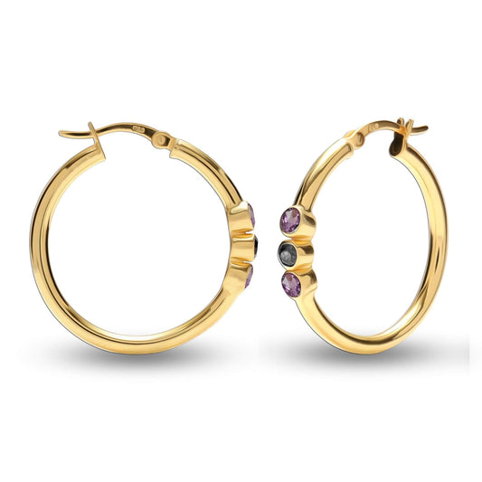 LeCalla Flaunt Sterling Silver Jewelry Round Hoop Earrings for Teens and Women (3 MM Purple Amethyst & Black Onyx Round Cut)