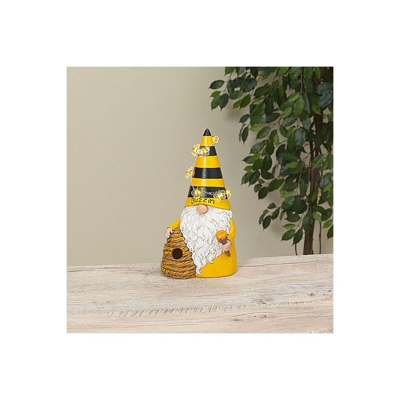 Gerson Company 10.63" H Solar Lighted Resin Bee Gnome