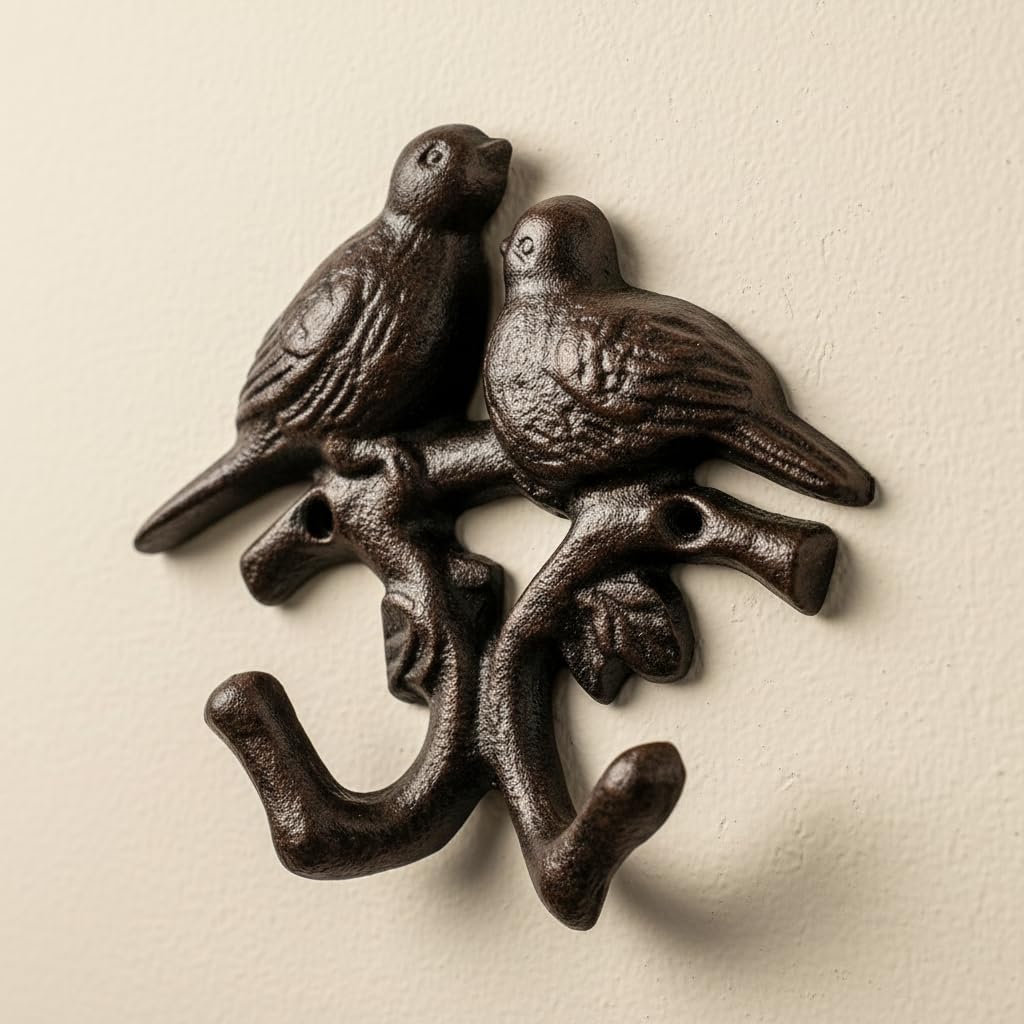Comfy Hour 5.4 Inch Cast Iron Bird Wall Hook, Double Bird Design