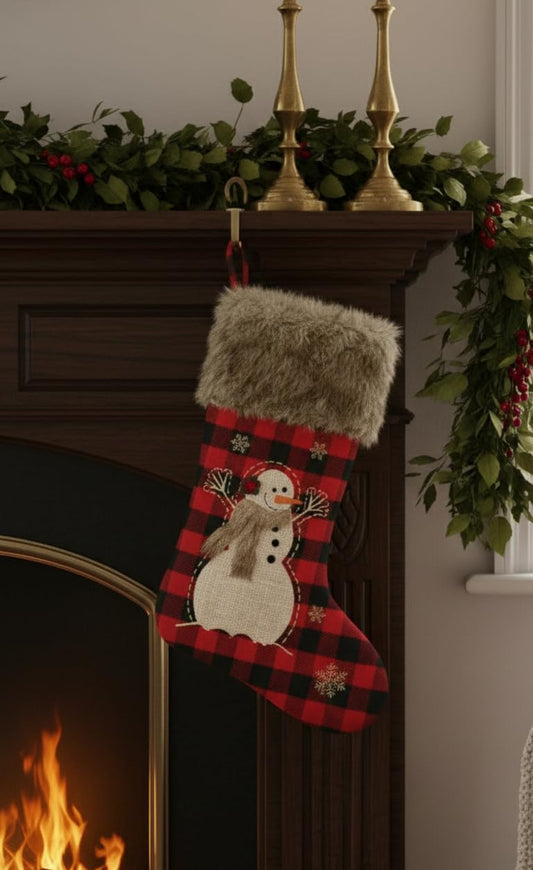 Comfy Hour Joyful Holiday Collection 20" Winter Christmas Snow Flake Soft Fur Top Snowman Wearing Scarf Stocking, Polyester