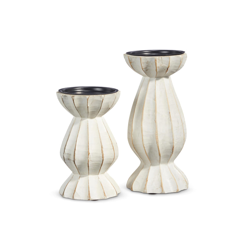 Raz Imports 2024 Natural Appeal 8.25" Whitewash Candle Holders, Set of 2