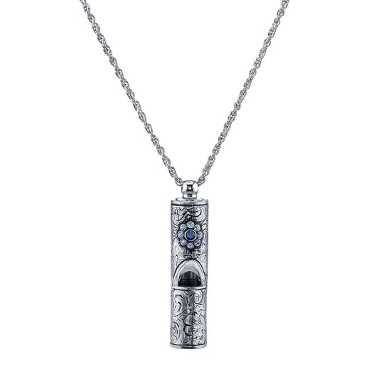1928 Jewelry Vintage Inspired Silver Tone Pewter Whistle Pendant Necklace With Crystal Flower 28" (Blue)