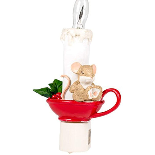 Roman Sleeping Mouse By Candlelight 7 Inch Resin Glass Swivel Plug-In Holiday Wall Night Light, Multicolored