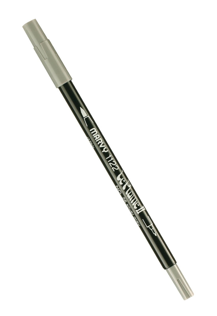 Uchida Marvy Extra Fine Tip Le Plume II Double Ender Marker Pen Art Supplies, Silver Grey