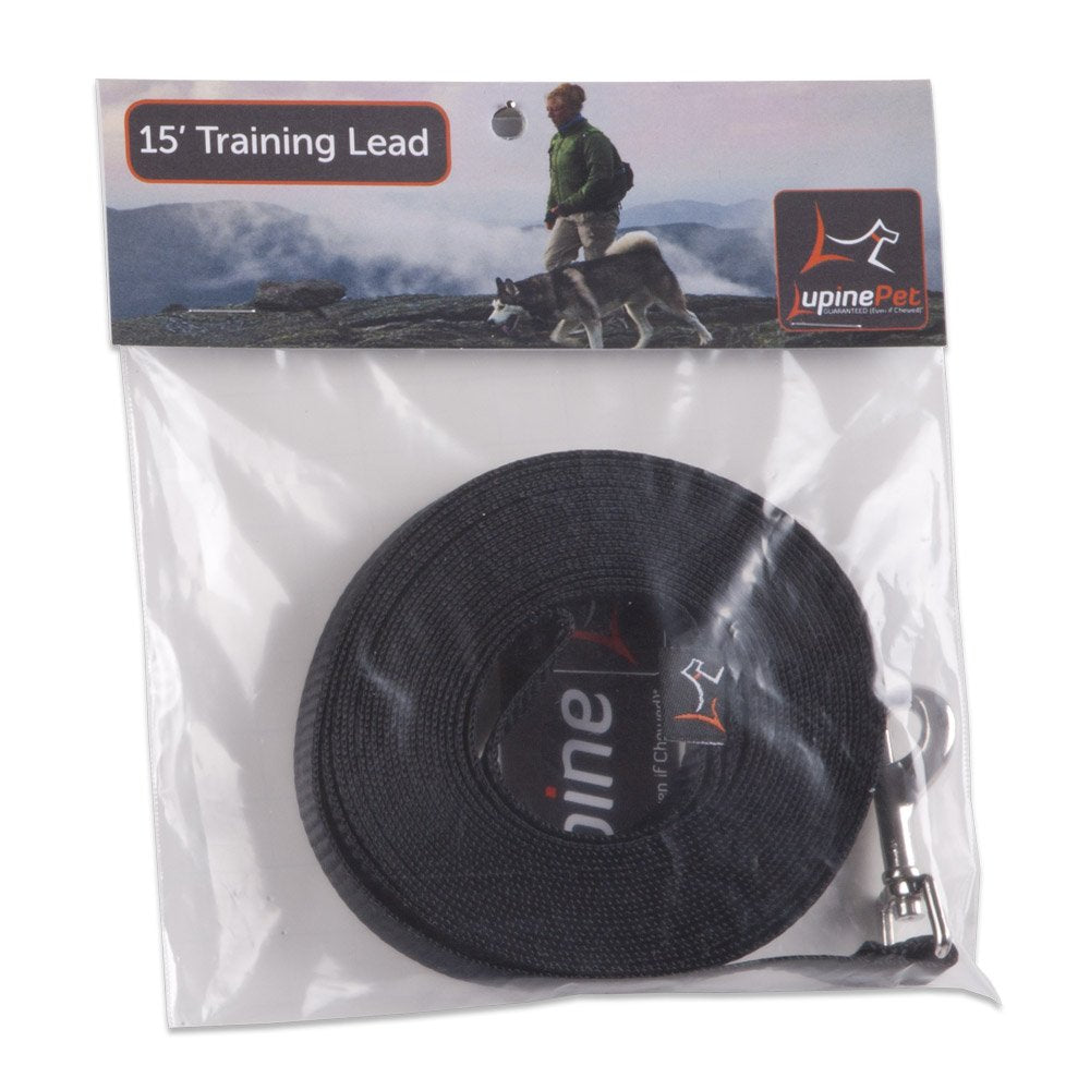 LupinePet Basics 1/2" Black 15-foot Extra-Long Training Lead/Leash for Small Pets