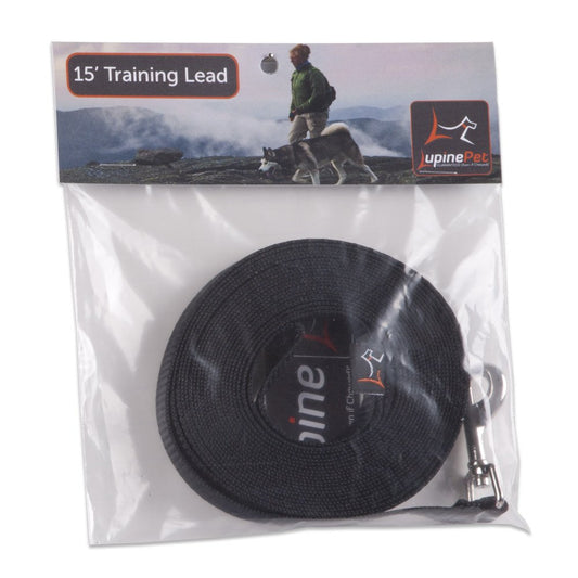 LupinePet Basics 1/2" Black 15-foot Extra-Long Training Lead/Leash for Small Pets