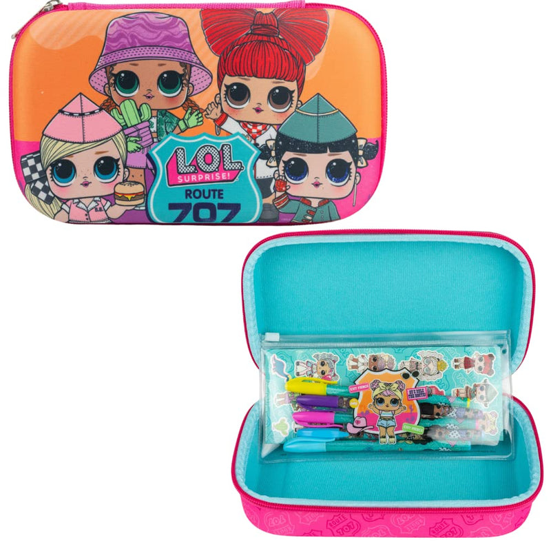 Innovative Designs LOL Surprise Dolls Pencil Case Set with LOL Stickers and Gel Pens for Girls, Molded with Zip Closure, Pink