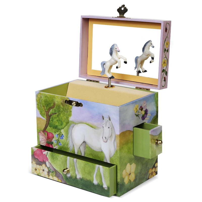 Enchantmints Horse Fairy Musical Jewelry Box Spins to &quot;In the Good Old Summer Time&quot; 3 Pullout Drawers Treasure Storage