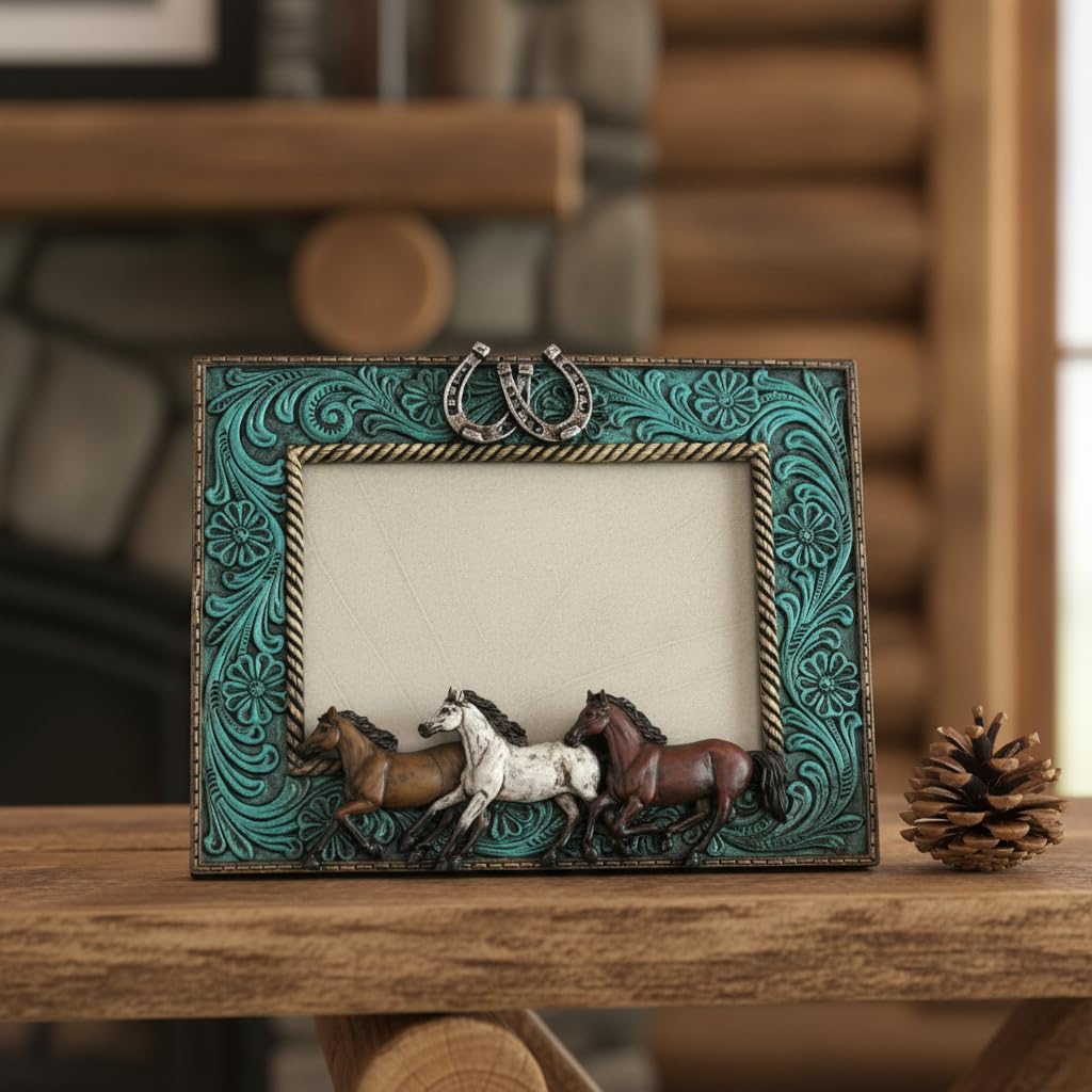 Comfy Hour 9.3 Inch Horse Picture Frame, Western Horseshoe Decor