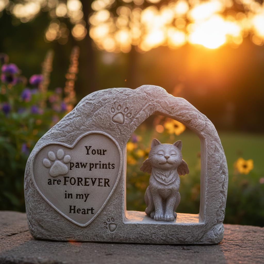 Comfy Hour 7 Inch Cat Garden Statue, Angel Pet Memorial Figurine