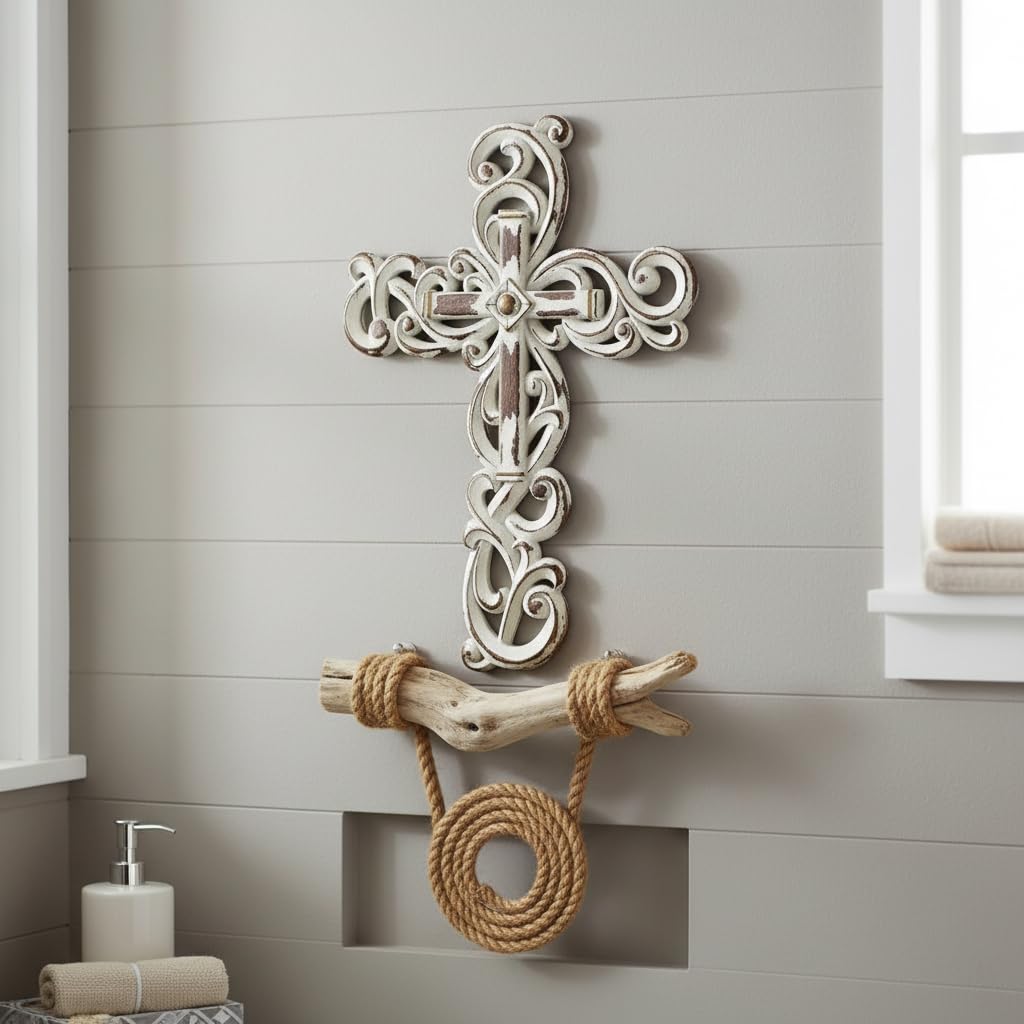 Comfy Hour Cross Wall Hanging, White Wall Cross Decor