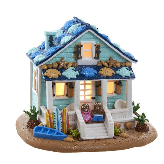 Kurt Adler Adler Beach C7 Bulb Gingerbread House, 8-Inch, Blue