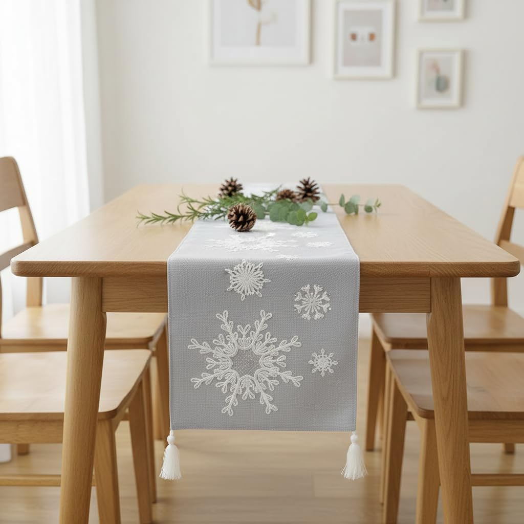 Comfy Hour Let It Snow Collection 13" x 72" Winter Christmas Snowflake Table Runner, Polyester