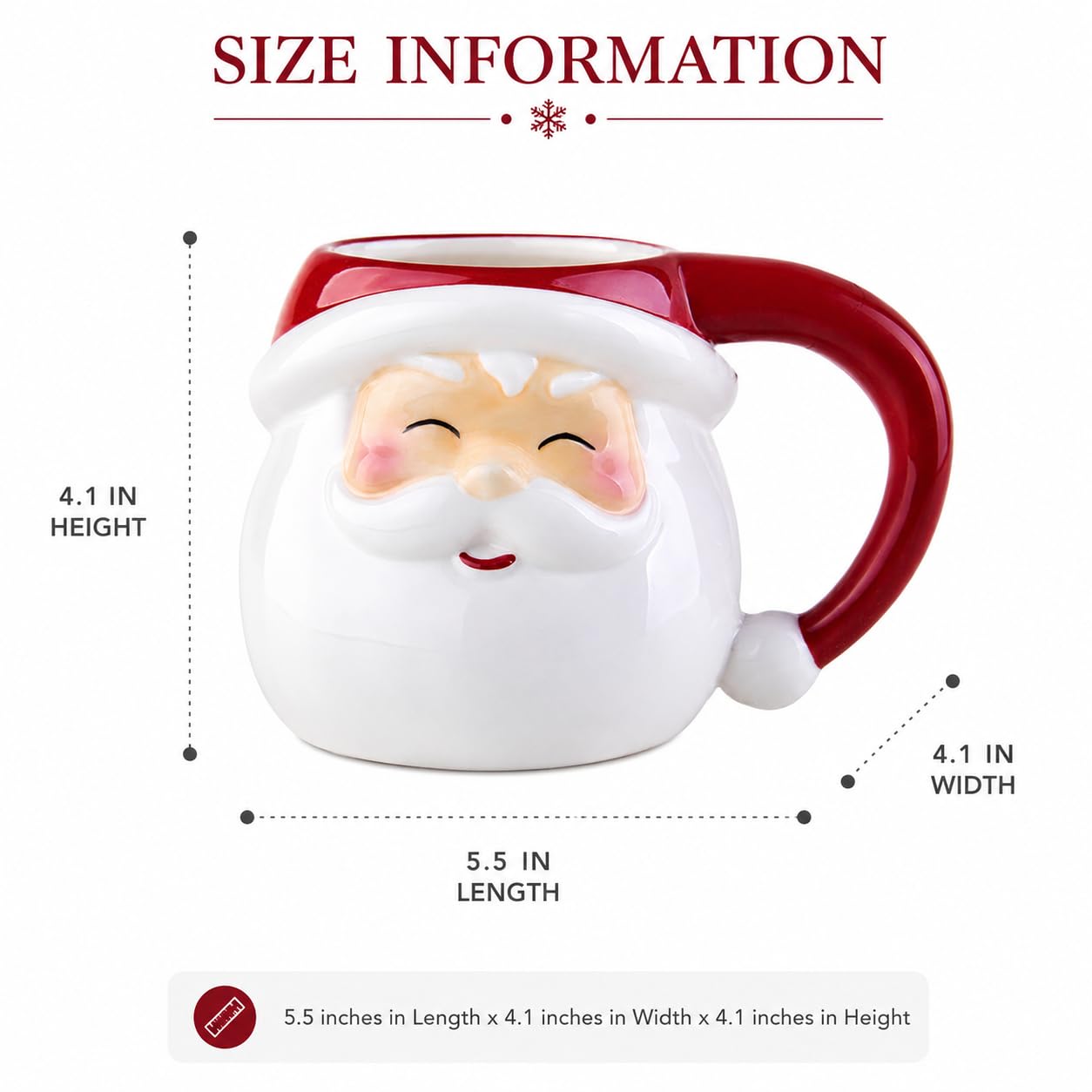 Comfy Hour 4.1 Inch Santa Mug, 3D Santa Face Christmas Mug