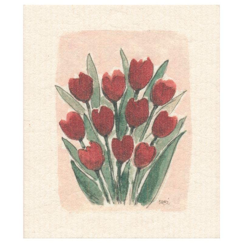 More Joy - Sari's Artwork - Washing Up Sponge Dishcloth - Eco Washing Up Sponge - Red Tulips / Red Tulips