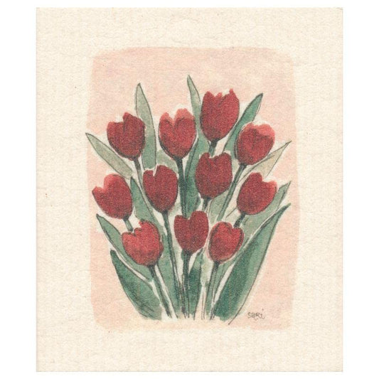 More Joy - Sari's Artwork - Washing Up Sponge Dishcloth - Eco Washing Up Sponge - Red Tulips / Red Tulips