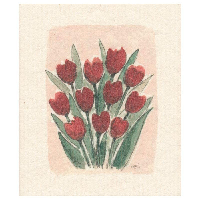More Joy - Sari's Artwork - Washing Up Sponge Dishcloth - Eco Washing Up Sponge - Red Tulips / Red Tulips