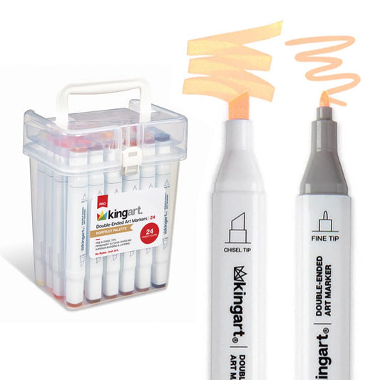 KINGART PRO Double-Ended Art Alcohol Markers, in 24 Portrait Palette Colors with Both Fine & Chisel Tips and Superior Blendability