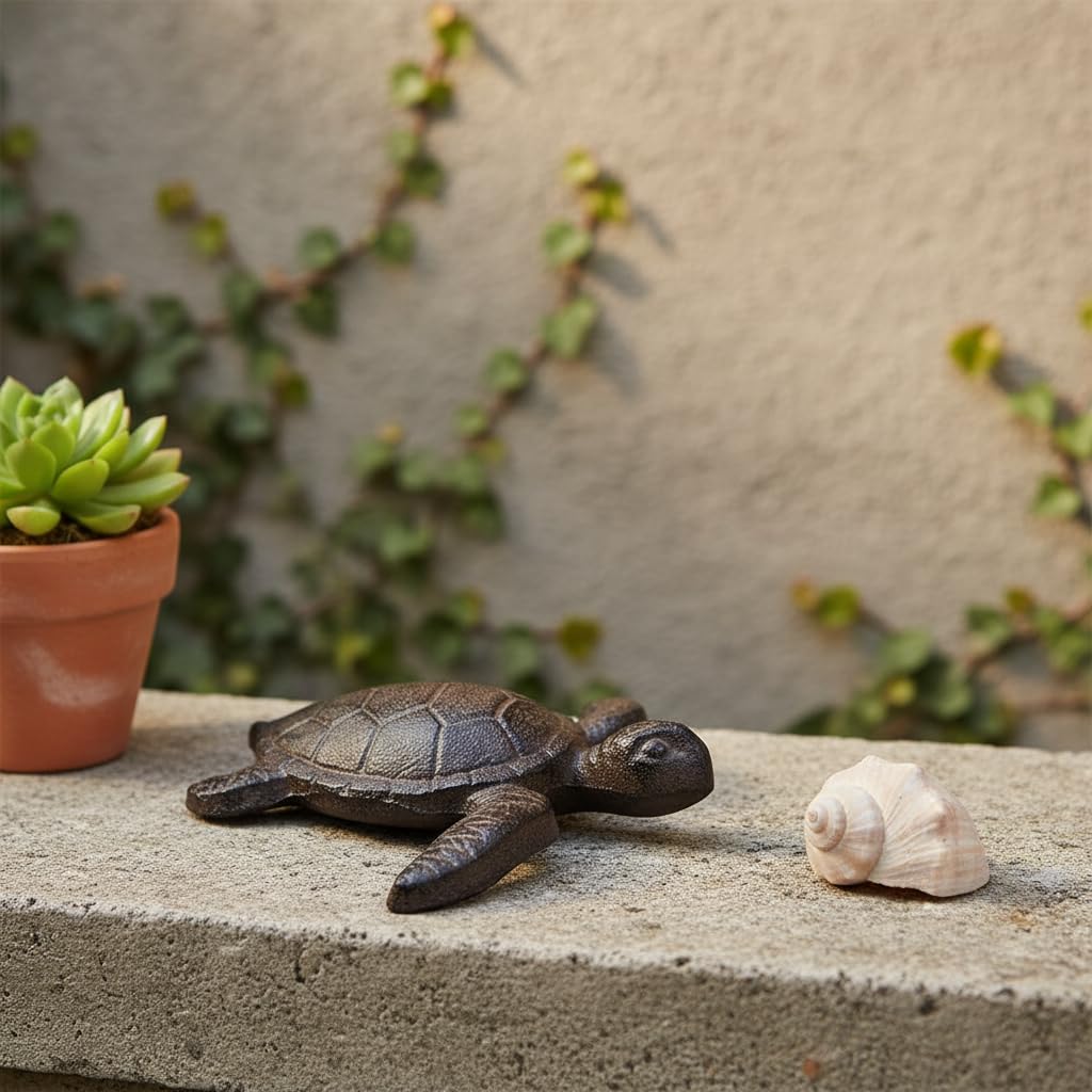 Comfy Hour 5.9 Inch Cast Iron Sea Turtle Figurine, Garden Statue