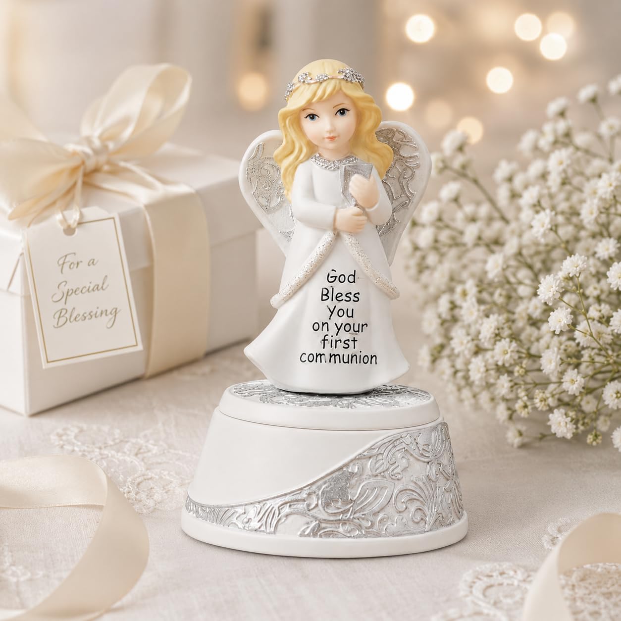 Comfy Hour 5.5 Inch First Communion Gifts, Angel Figurine Keepsake Box