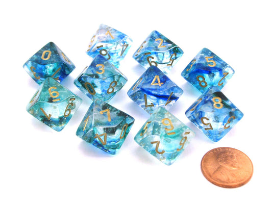 Chessex d10 Dice Set: Nebula Luminary - Oceanic w/Gold (10)