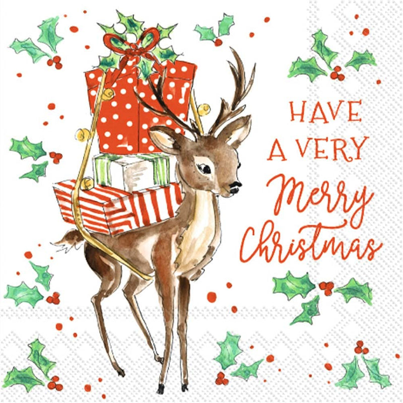 Boston International Rosanne Beck 3-Ply Paper Napkins, 20-Count Cocktail Size, Merry Little Deer