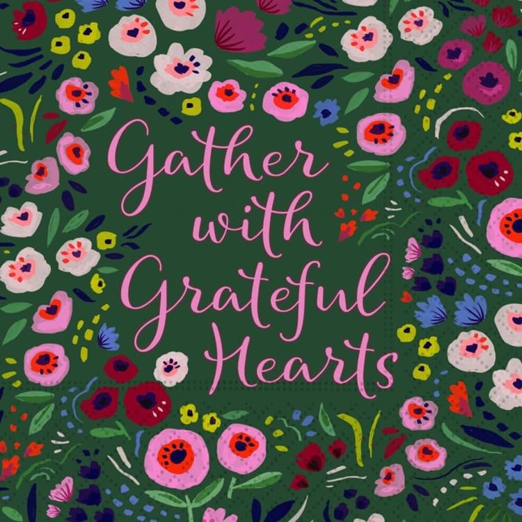 DESIGN DESIGN Gather With Grateful Hearts Beverage Napkin, Party Supplies