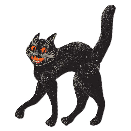 Beistle Scary Cat Cut Out Vintage Halloween Party Decorations, 20.5", Black/Orange/White