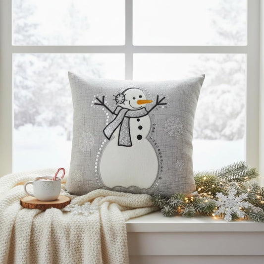 Comfy Hour 14x14 Snowman Pillow, Christmas Cushion, Rustic Decor, Set of 1