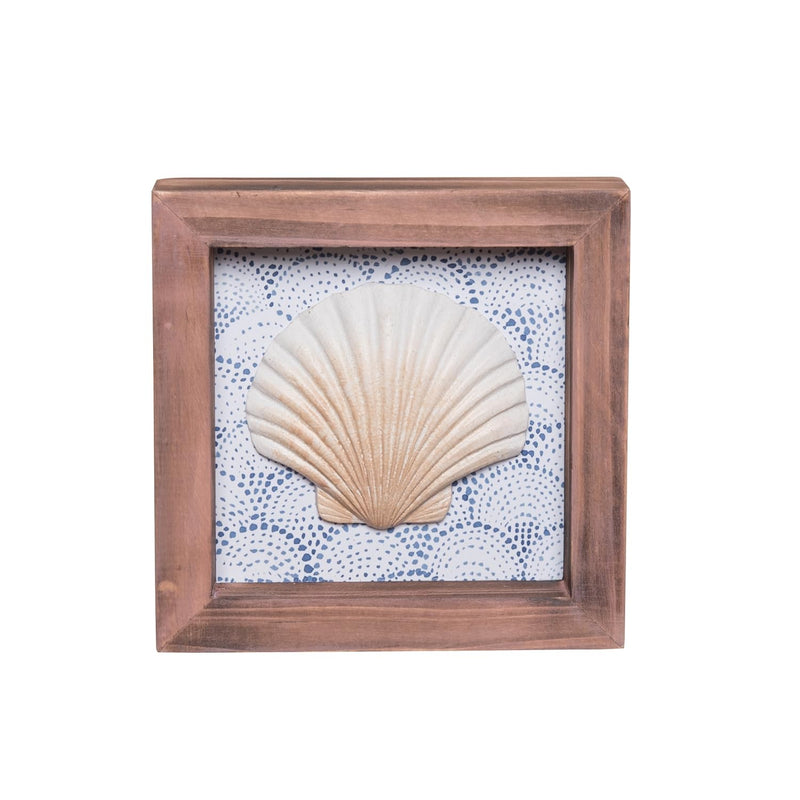 Beachcombers Coastal Wall Hanging Decor, 5-inch Square, MDF and Resin (Fan Shell, MDF)