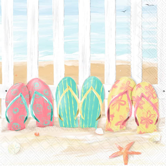 Boston International IHR 3-Ply Paper Napkins, 20-Count Cocktail Size, Sandy Flip Flops