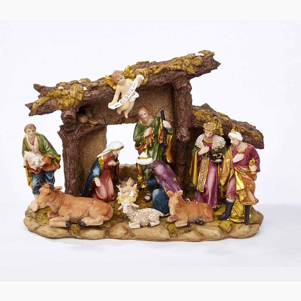 Kurt Adler N0296 Resin Nativity Set with Figures & Stable 11 Piece Set