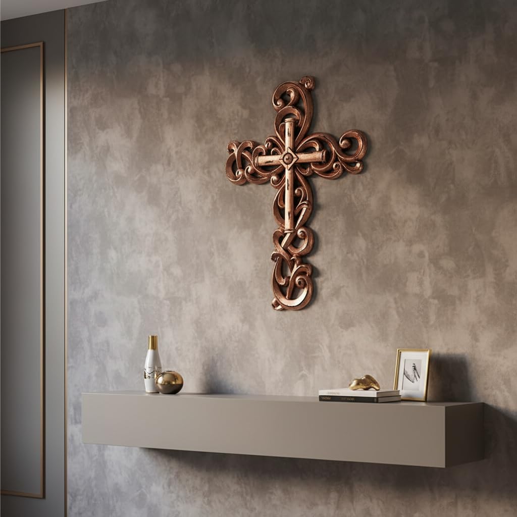 Comfy Hour 13 Inch Wall Cross, Rose Gold Cross Wall Decor