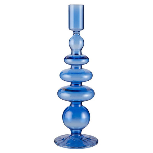 47th & Main Holder for Taper Candle Glass Candlestick Candleholder, 10-Inches High, Blue