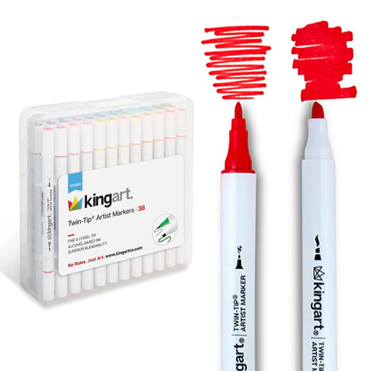 KINGART Studio Twin-Tip‚Ñ¢ Permanent Alcohol-Based Sketch Markers, Storage/Travel Case, Set of 36 Unique Colors
