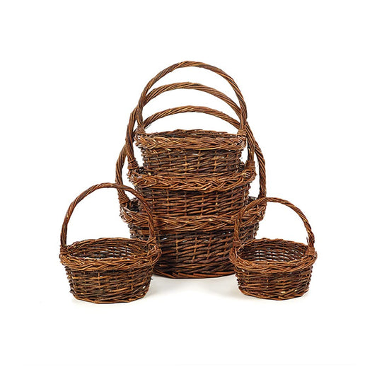 Napco Imports Set-5 Unpeeled Willow Baskets with Handles and Liners, XS - XL, Round