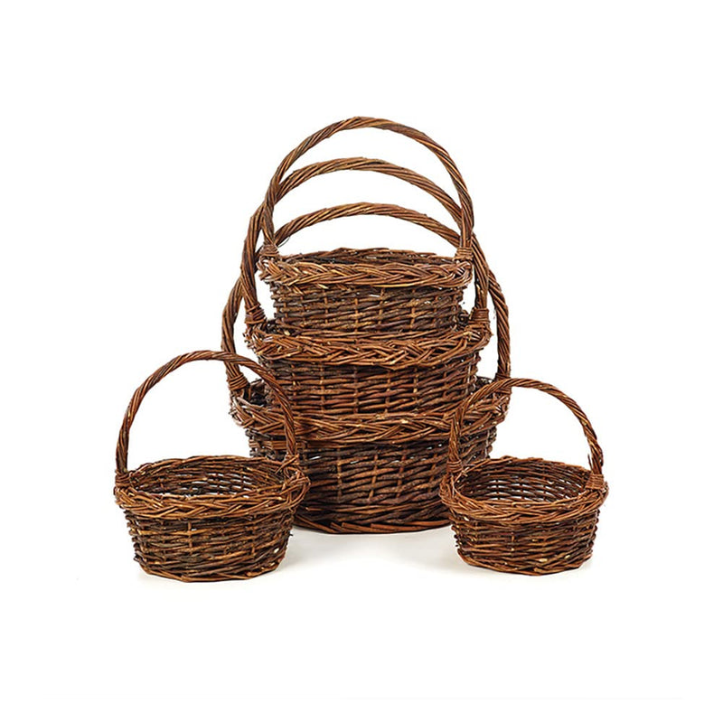 Napco Imports Set-5 Unpeeled Willow Baskets with Handles and Liners, XS - XL, Round